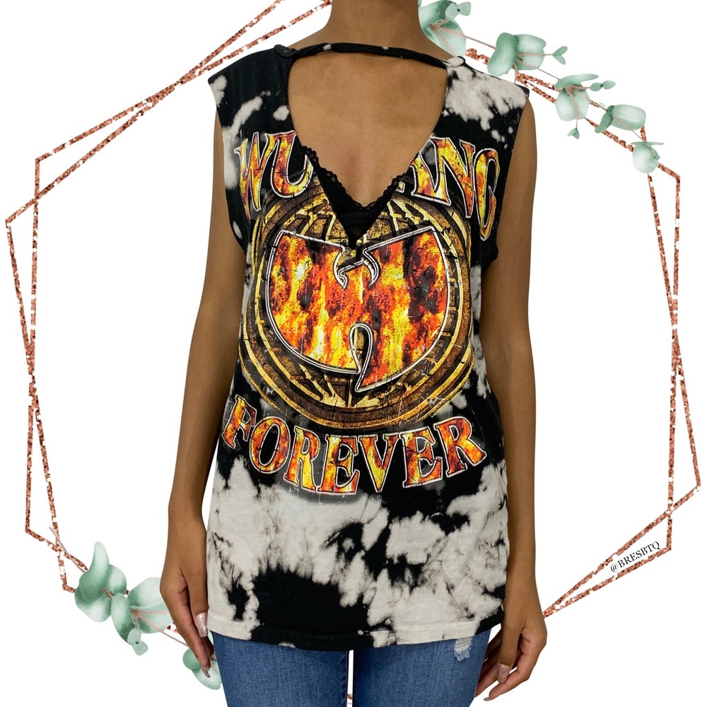 Wu-tang clan acid wash v neck band tee size Small